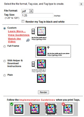 Select the file formate tag size